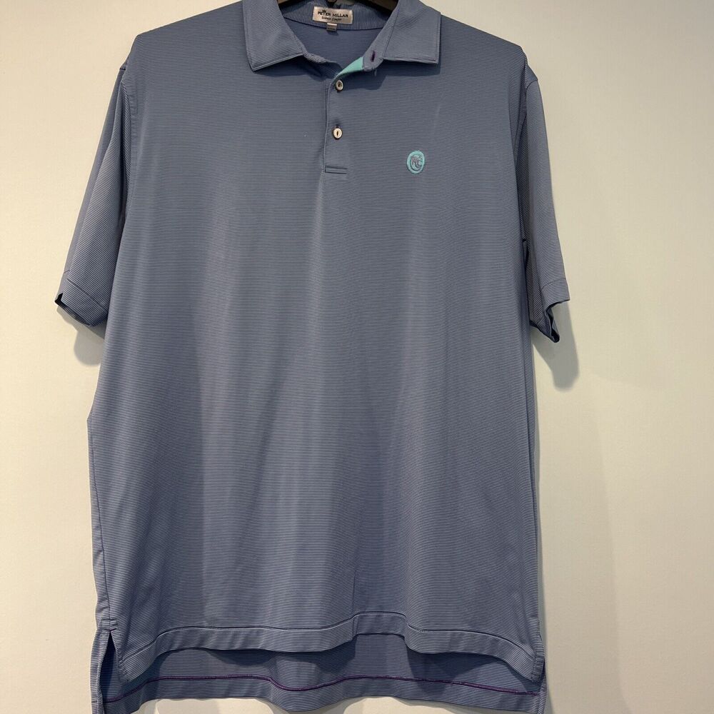 Peter Millar Shirt Mens XL Polo Summer Comfort Blue Striped Performance